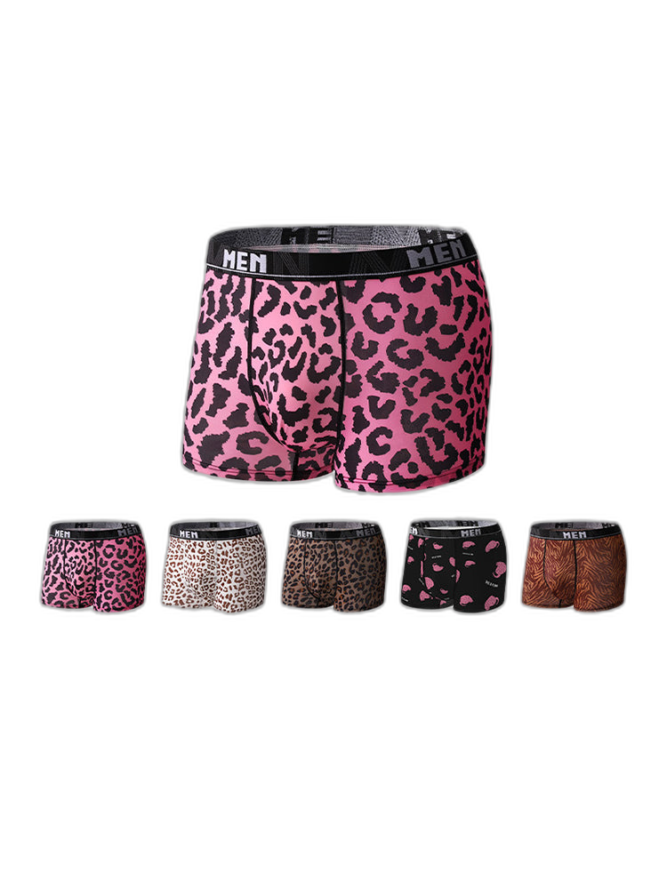 4-Pack Men's Leopard Print Mid-Rise Breathable Trunks