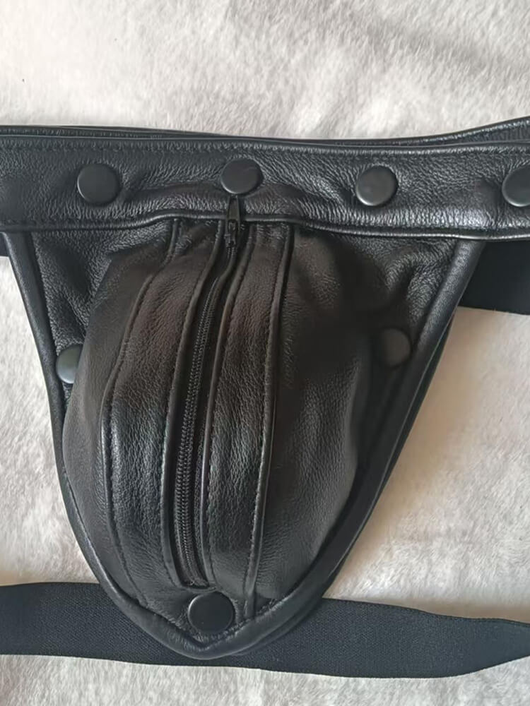 Men's Punk Contrast Leather Detachable Thong