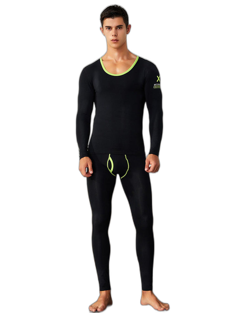 Men's Splicing Lines Cotton Thermal Underwear Set