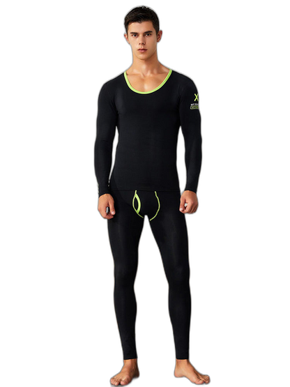 Men's Splicing Lines Cotton Thermal Underwear Set