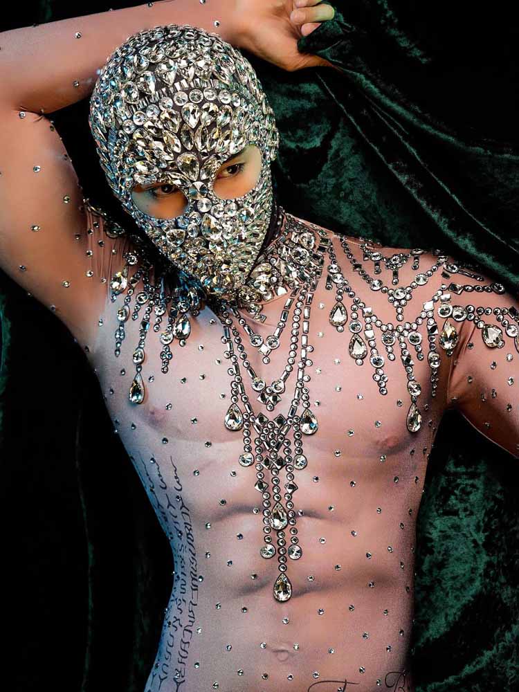 Skintight Bejeweled Bodysuit Rhinestones Singer Stage Dress