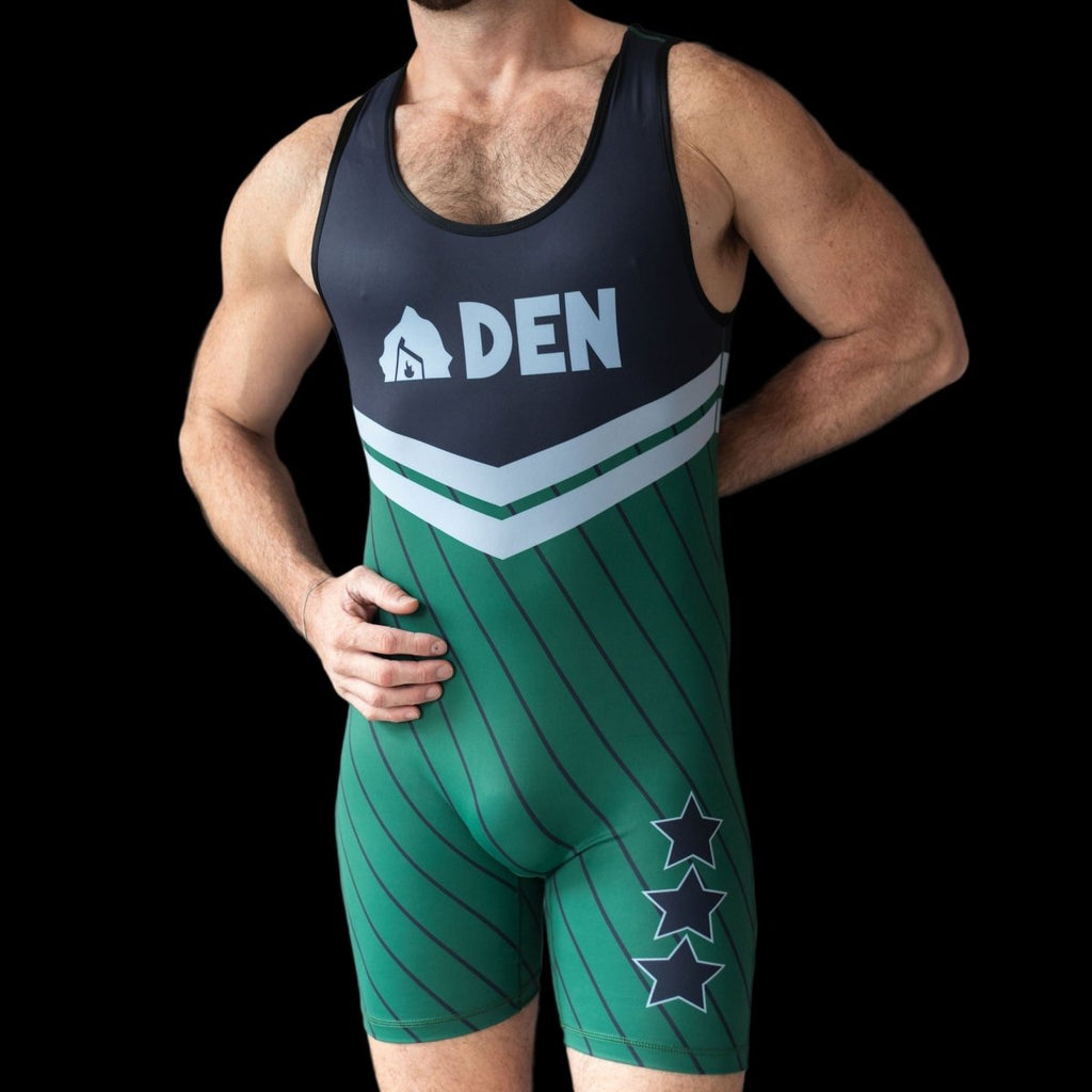 DEN Wrestling Singlet - Collegiate Green - The Pup Play Hub