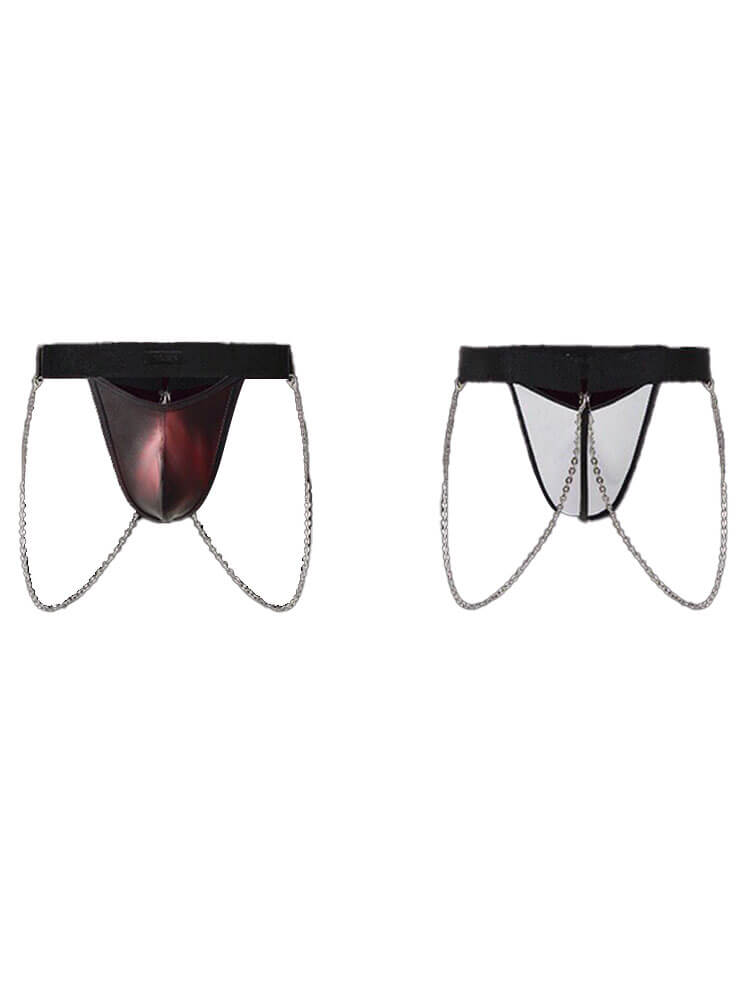 Men's Sexy Thermochromic Elastic PU Leather Chain Thong