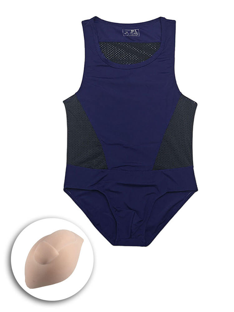 Men's Sexy Mesh Panels High-Stretch Nylon Bodysuit