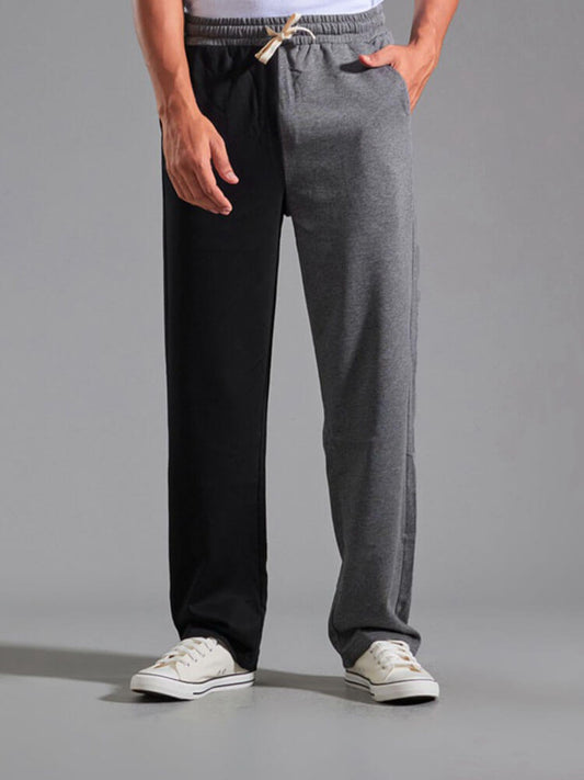 Men's Color-Block Loose Straight-Leg Casual Pants