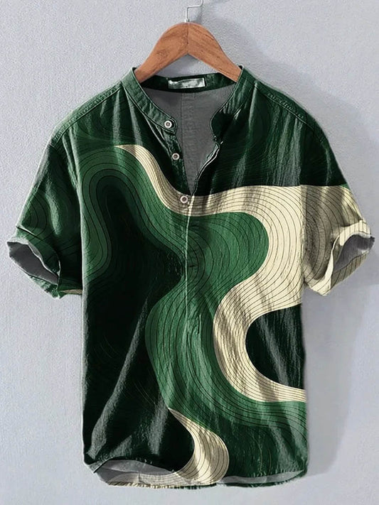 Casual Green Geometric Stripes Print Shirt