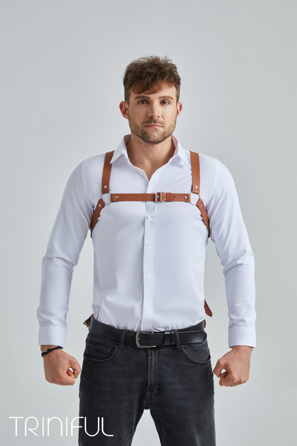 Men's Leather Harness Wearing Suit Adjustable Chest Harness