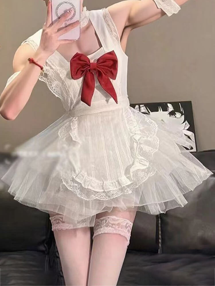 Men's Sexy Lace Maid Tutu Costume & Leash Set