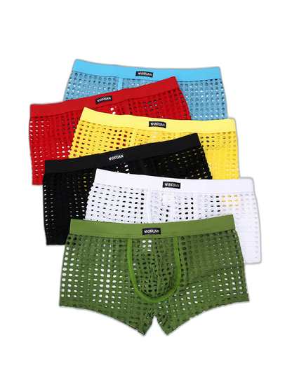 2 Pack Men's Hollow Mesh Sexy Trendy Moisture-Wicking Trunks