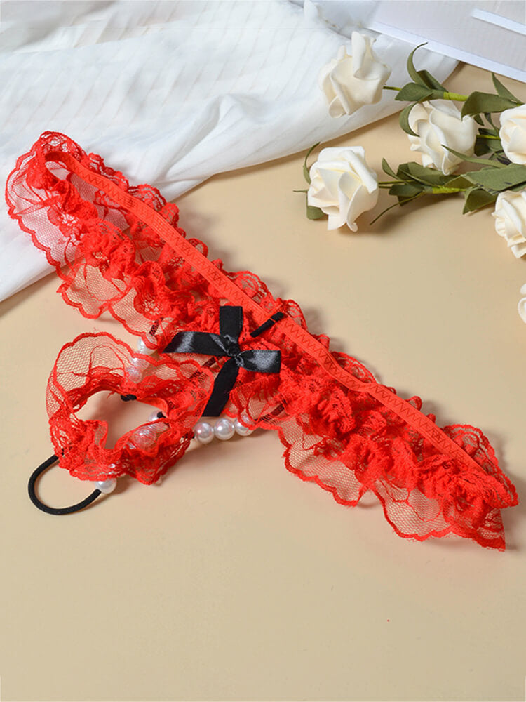 Men's Sexy Lace Trim Pearl Low-Rise Thong