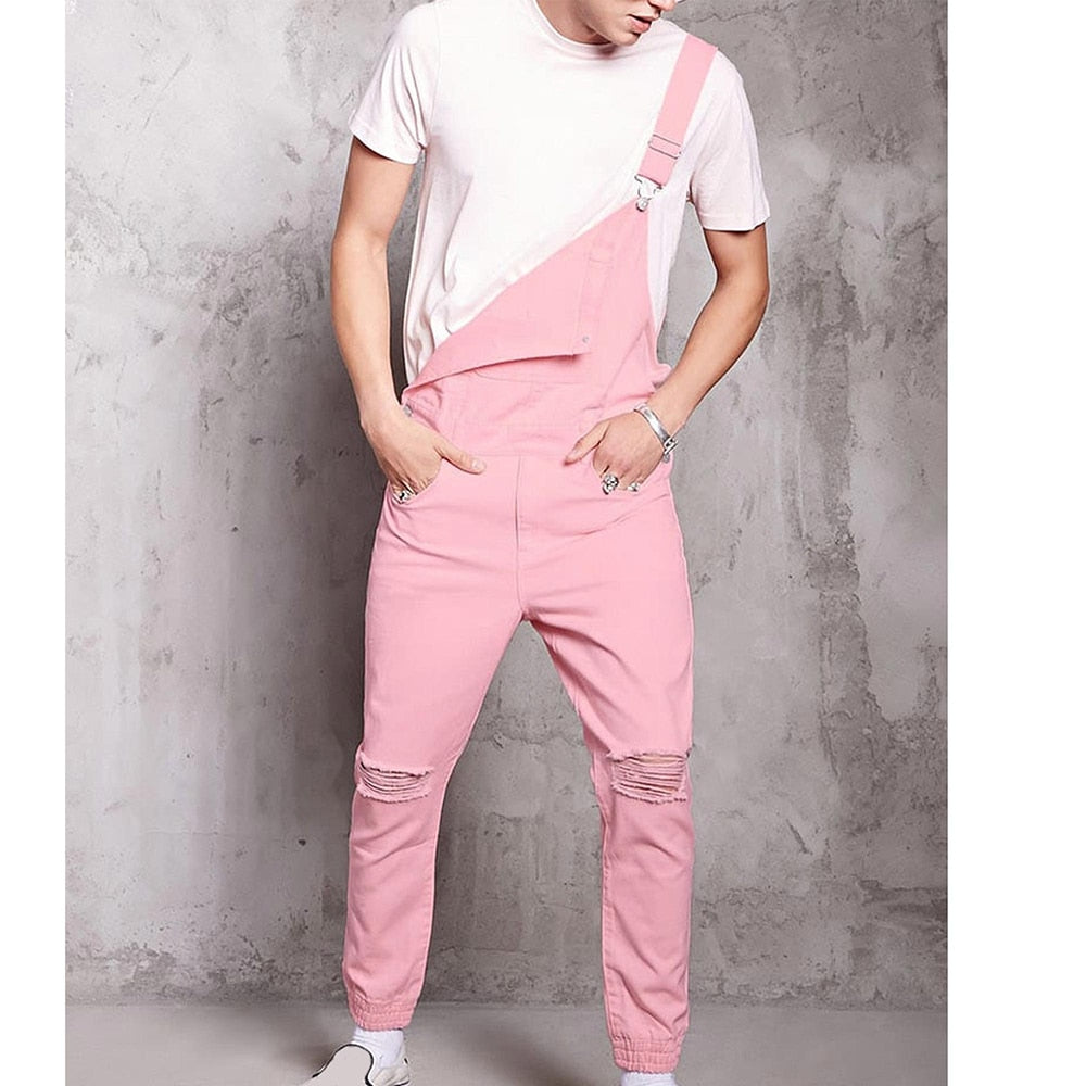 Pink Mens Overalls Jumpsuit