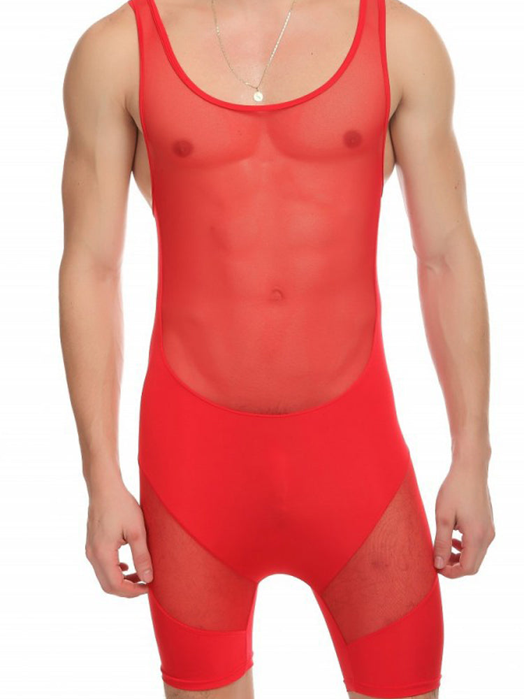 Men's Shapewear Mesh Patchwork Bodysuit