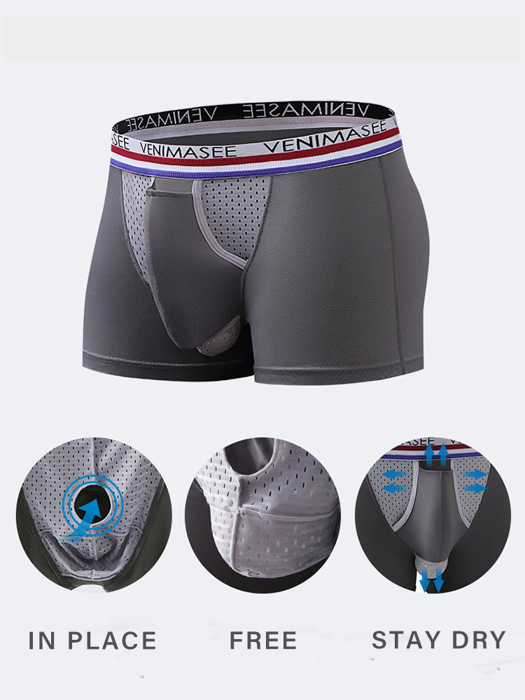 3 Pack Men's Breathable Divided Double Pouch Boxer Briefs