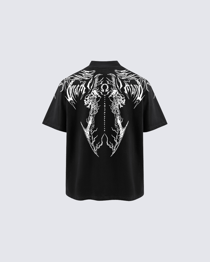 Black Graphic T-shirt with Abstract Print