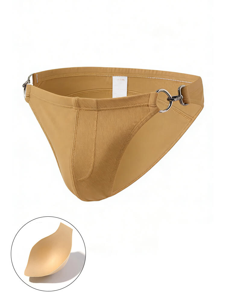 Men's Solid Color Metal Double Buckle Swim Bikini