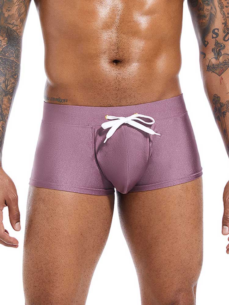Men's Solid Color Drawstring U-Pouch Swim Trunks