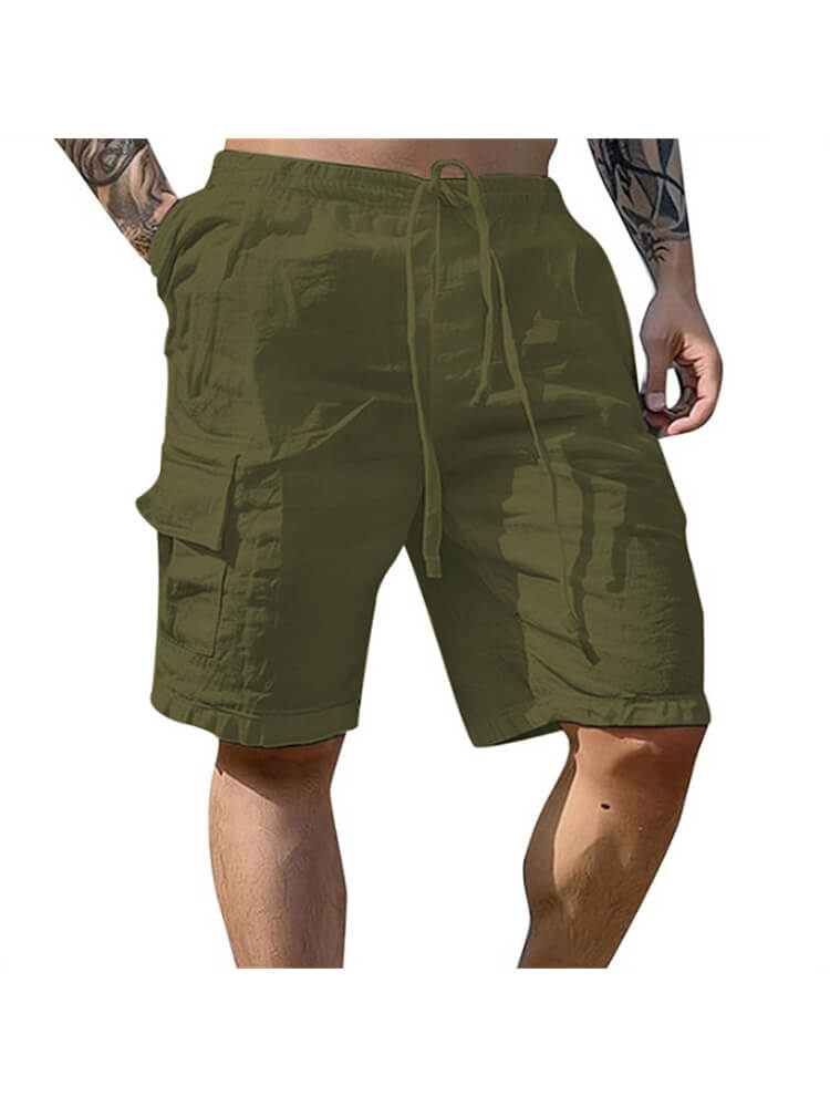 Men's Solid Drawstring Cotton Linen Cargo Shorts