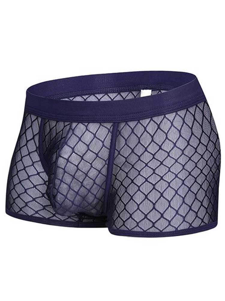 Men's Sexy Mesh Checkered See-Through Boxer Briefs