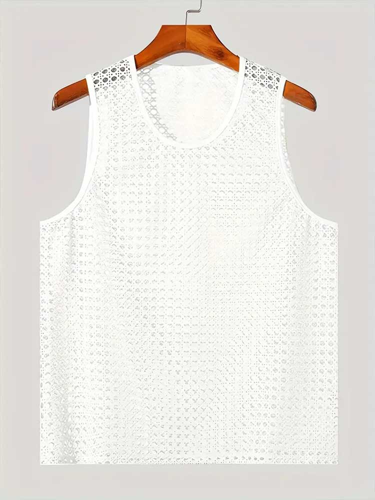 Men's Sexy Mesh Cutout Solid Color Sports Vest
