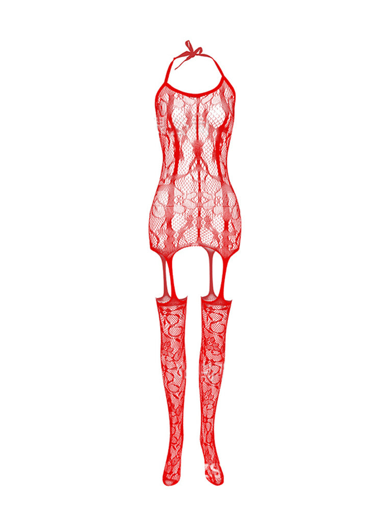 Erotic Open Crotch Jacquard Bodysuit 