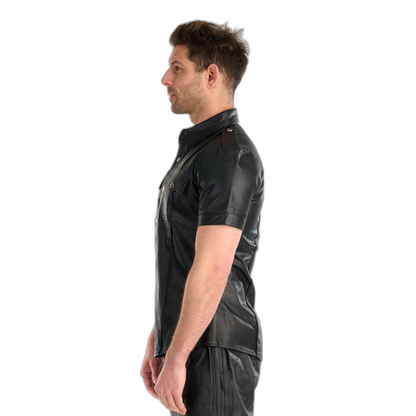Prowler RED Leather Punch Hole Police Shirt Black