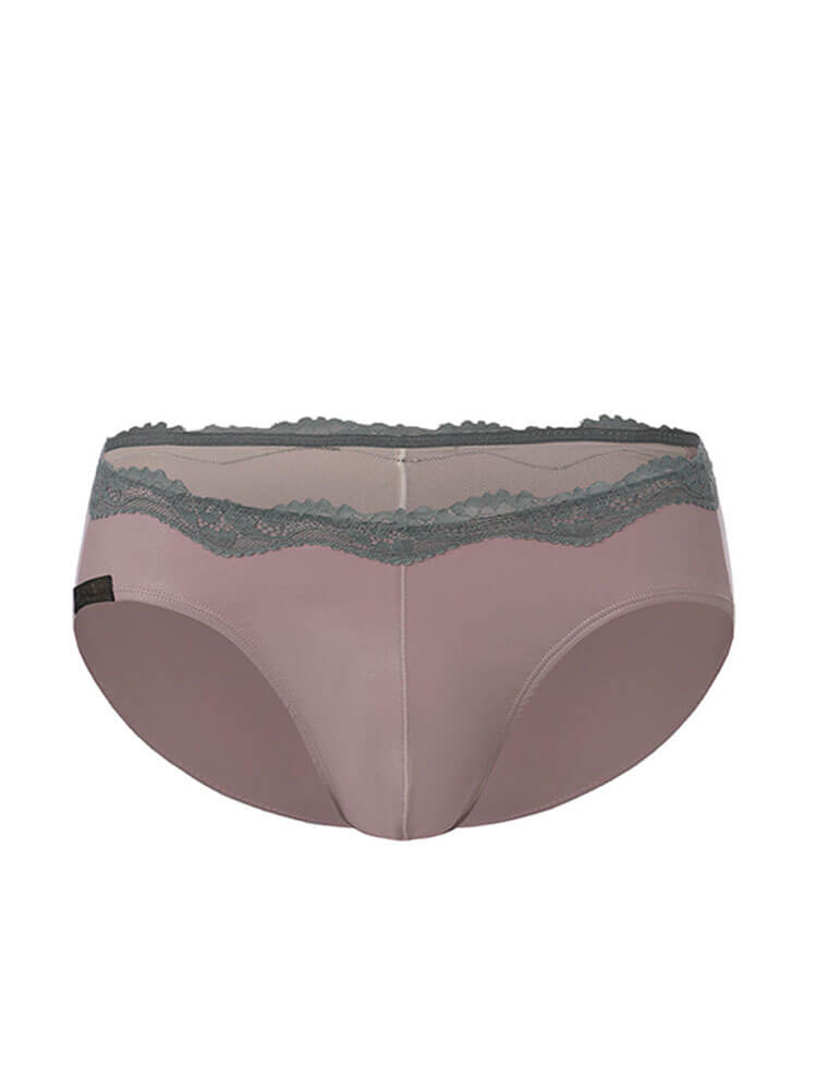 Men's Sexy Lace Trim Faux Leather Glossy Briefs