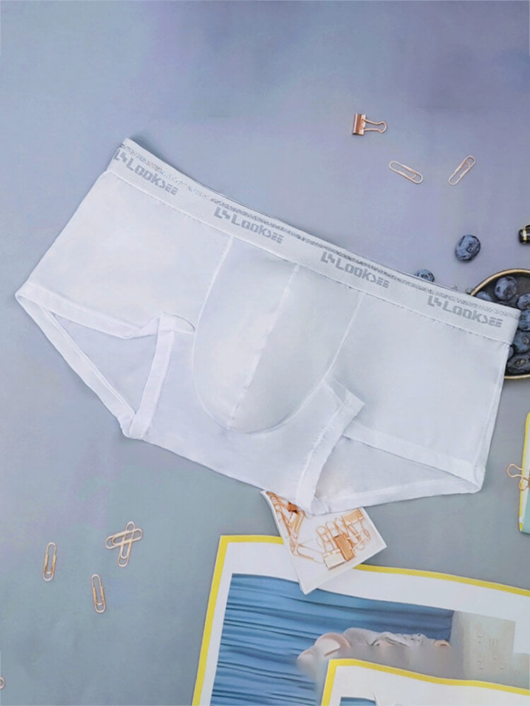 Men's Sexy White Ultra-Thin Ice Silk Boxer Briefs