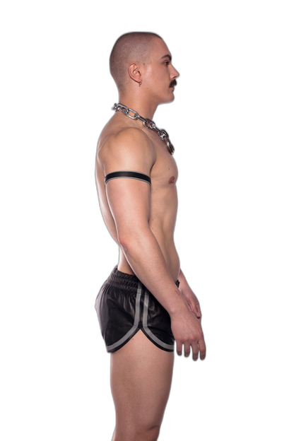 Prowler RED Leather Sports Shorts Grey Trim
