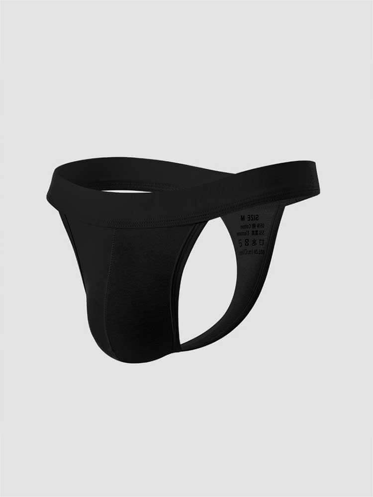 Men's Low-Rise Wide-Waistband Solid-Color Cotton Thong