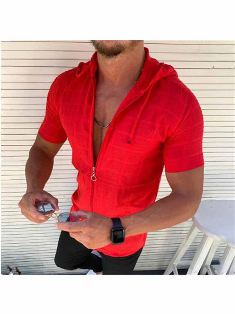 Hooded Short Sleeve Shirts with Zipper Slim Fit Tank Top