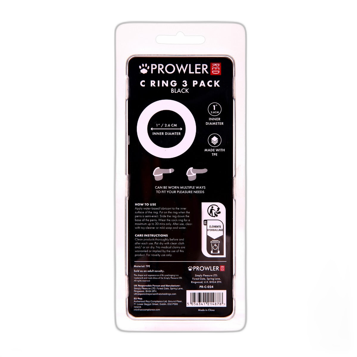 Prowler RED Cock Ring 3 Pack Black