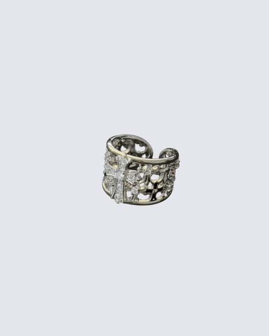 Gothic Cross Inlaid Zircon Open Ring
