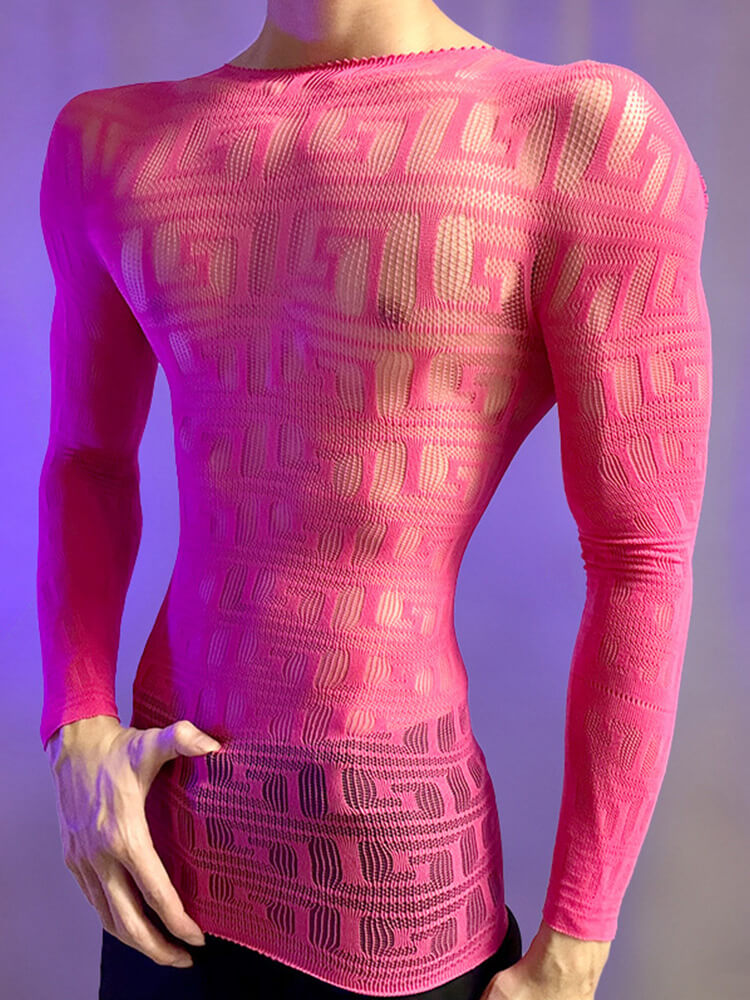 Men's Solid Color Sexy Fishnet Hollow-Out Tight Top