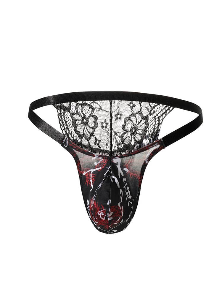 Men's Sexy Lace See-Through Mesh Printed Briefs