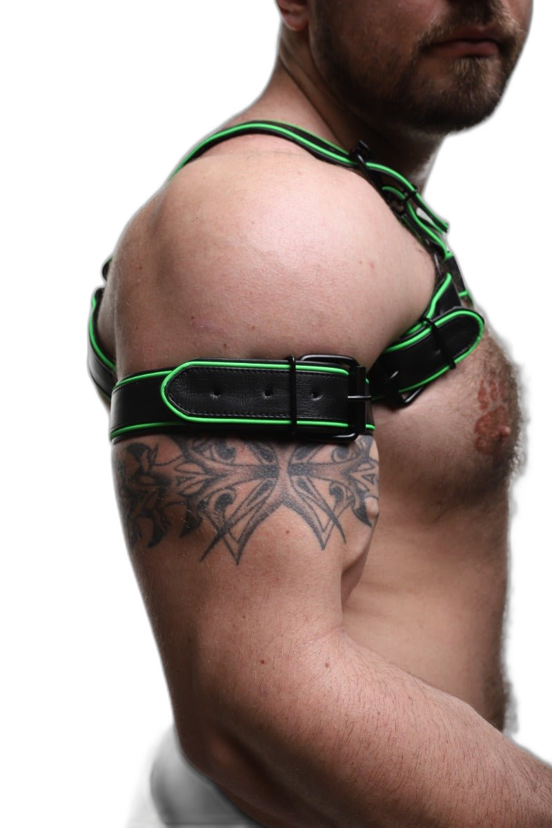 ruff GEAR Leather Reflector Bicep Strap Black Neon Green