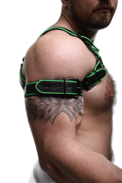 ruff GEAR Leather Reflector Bicep Strap Black Neon Green