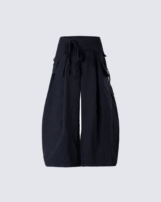 Detachable Back-Flap Wide-Leg Cargo Pants