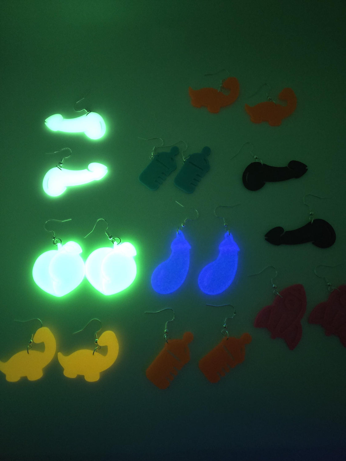 Neon Glow in the Dark Earrings | Festival Rave Jewelry | Quirky Statement Earrings | 3D Printed Plastic Dangle Earrings | Funky Gift
