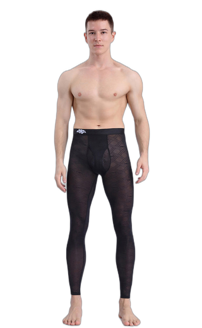 Men's Sexy Transparent Ice Silk Jacquard Seamless Tights Warm Pants