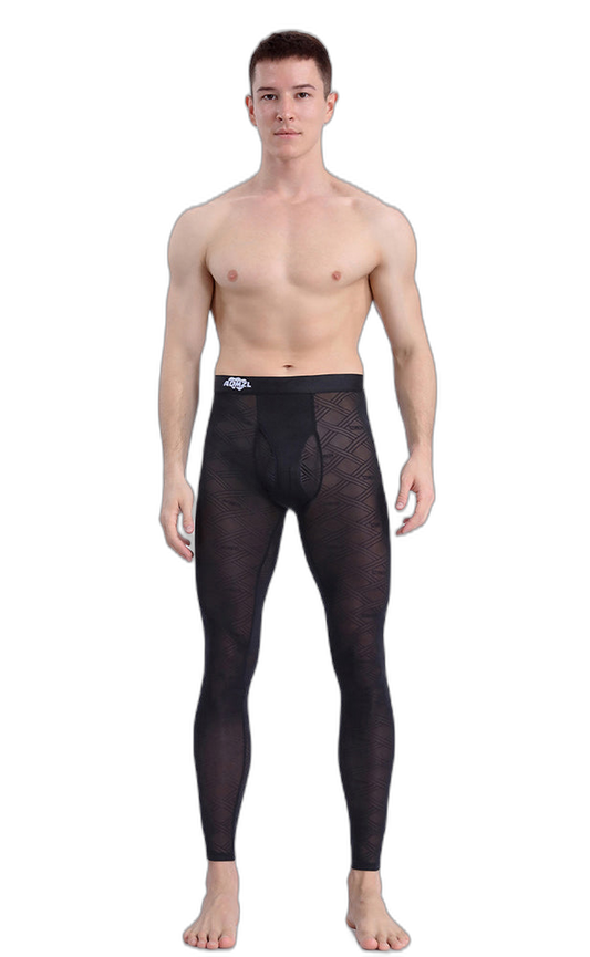 Men's Sexy Transparent Ice Silk Jacquard Seamless Tights Warm Pants