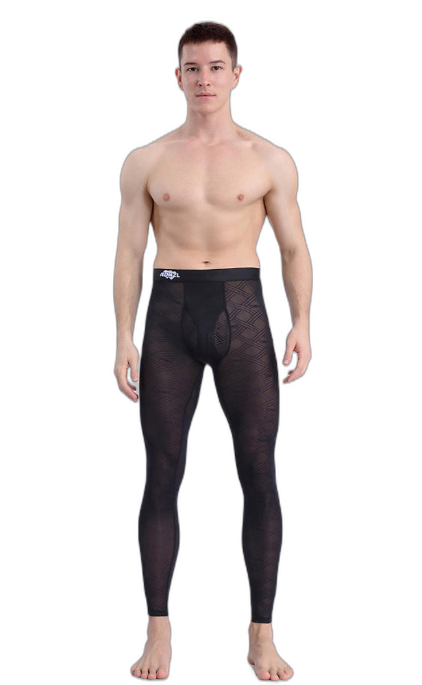 Men's Sexy Transparent Ice Silk Jacquard Seamless Tights Warm Pants