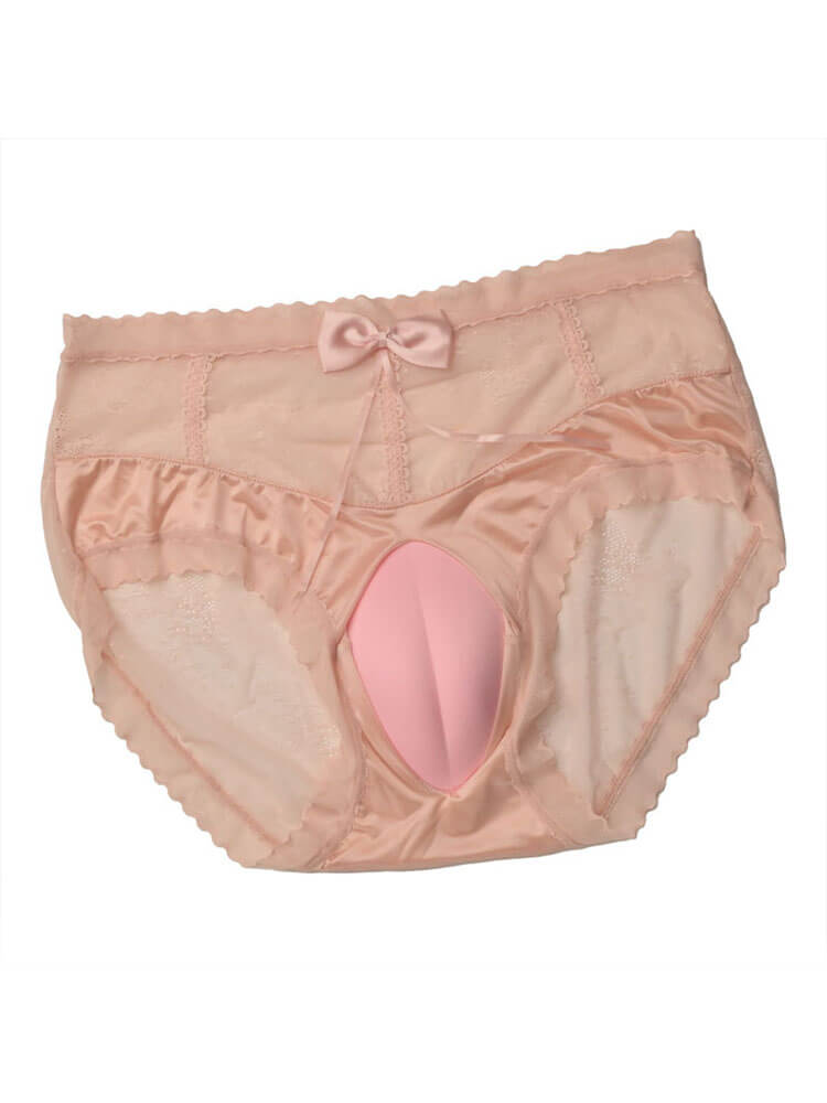 Men's Sexy Lace Bow Crossdressing Solid Color Briefs