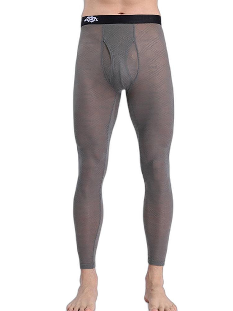 Men's Sexy Transparent Ice Silk Jacquard Seamless Tights Warm Pants