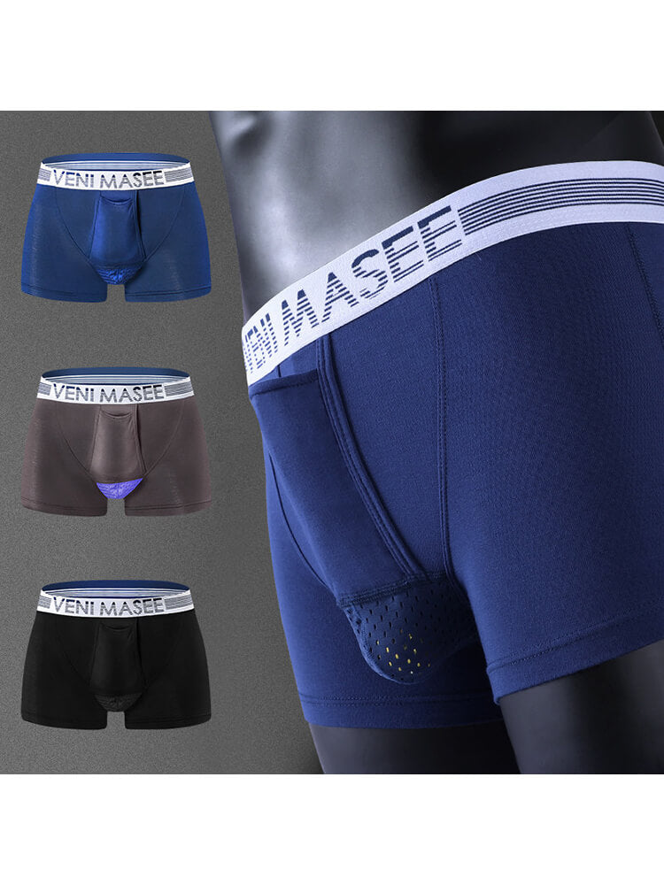 Men's Sexy Ice Silk Pouch-Separating Boxer Briefs Set