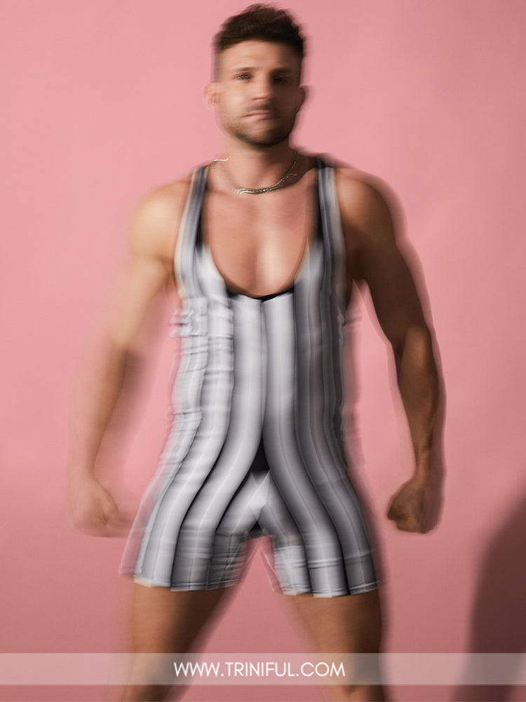 Striped Patchwork Sleeveless U-Neck Romper - Rainbow