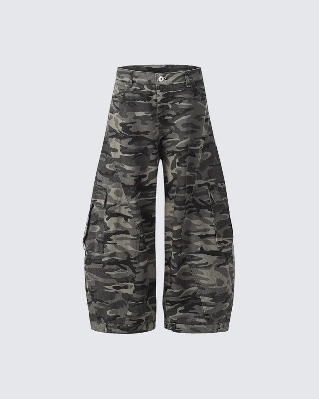 Camouflage Cargo Pants with Fur-Collar Jacket