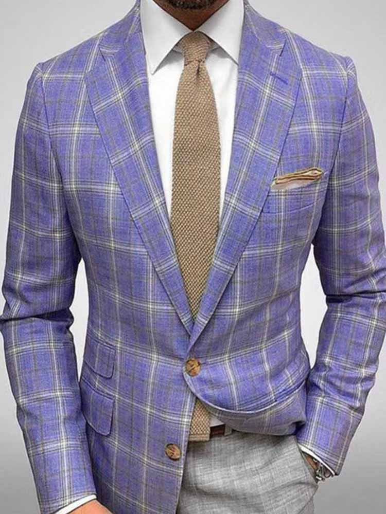 Men's Plaid Lapel Long Sleeve Blazer