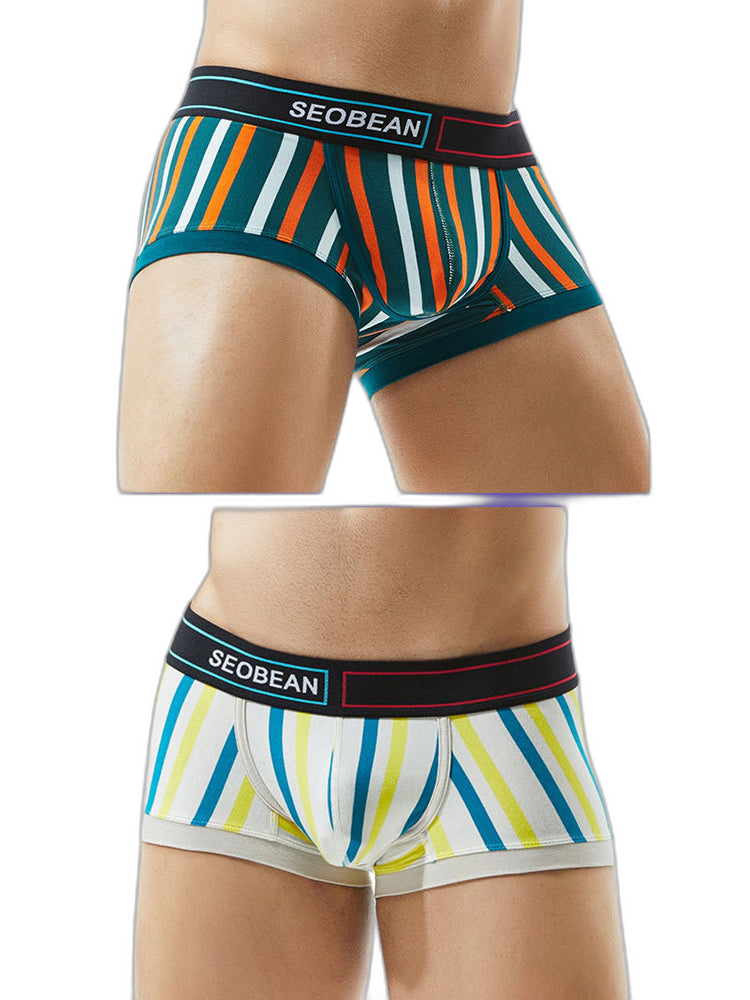 2 Pack Men's Colorful Striped U Convex Pouch Trunks