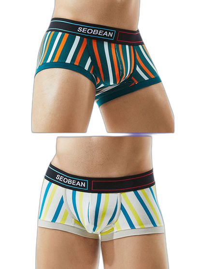 2 Pack Men's Colorful Striped U Convex Pouch Trunks