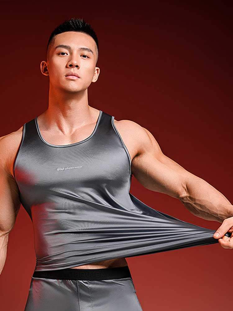 Men's Stretch Tank Top And Shorts Ice Silk Pajama Set